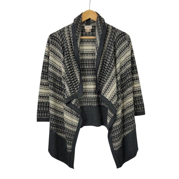 Karen Millen Drape Front Striped Open Front Wool Blend Sweater Cardigan Size 3/M - Picture 1 of 8